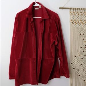 SOLD. Red velvet collared cardigan with buttons